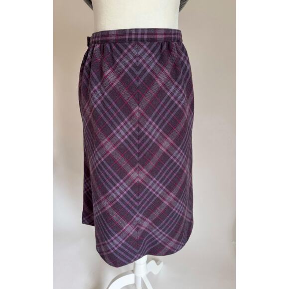 Vintage 80s Pendleton Purple Plaid Wool Skirt L - Picture 6 of 10